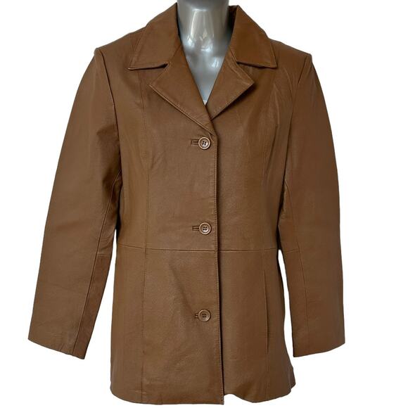 Vintage Dialogue Blazer Brown Leather Jacket Coat Women's Size XS Extra Small - Picture 1 of 10